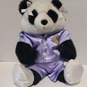 Plush Panda in Purple Satin Outfit